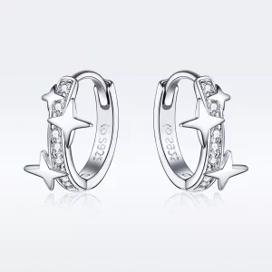 (imagen para) Estilo Pandora Plata Un par de aretes de argolla con estrella de los deseos - BSE076