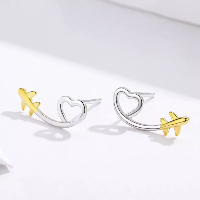 (imagen para) Estilo Pandora Plata y Oro Plateado - Pendientes de Botón "Vuela hacia el Amor" - Ver 2