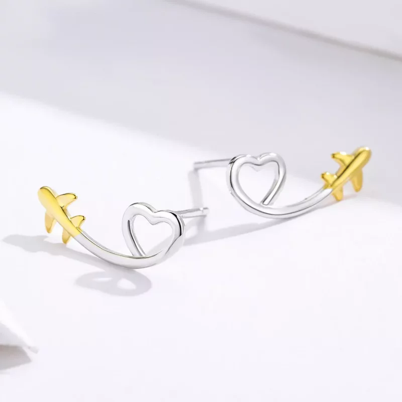 (imagen para) Estilo Pandora Plata y Oro Plateado - Pendientes de Botón "Vuela hacia el Amor" - Ver 3