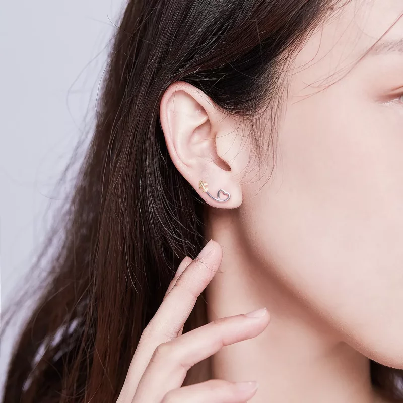 (imagen para) Estilo Pandora Plata y Oro Plateado - Pendientes de Botón "Vuela hacia el Amor" - Ver 4