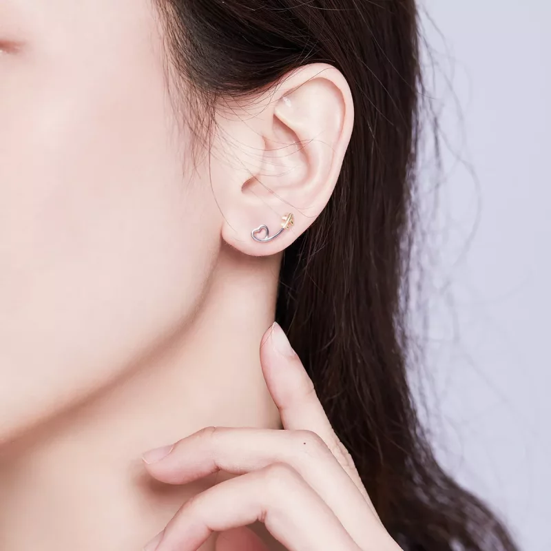 (imagen para) Estilo Pandora Plata y Oro Plateado - Pendientes de Botón "Vuela hacia el Amor" - Ver 5