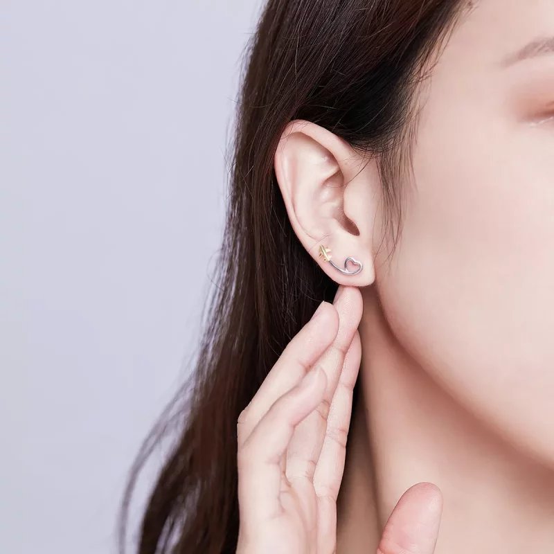 (imagen para) Estilo Pandora Plata y Oro Plateado - Pendientes de Botón "Vuela hacia el Amor" - Ver 6