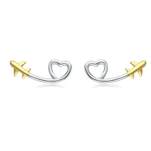 (imagen para) Estilo Pandora Plata y Oro Plateado - Pendientes de Botón "Vuela hacia el Amor" - SCE632