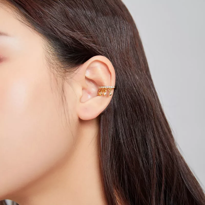 (imagen para) Estilo Pandora Plateado en Oro de 18 quilates Abrazadera para Oreja de Mi Chica - Ver 5