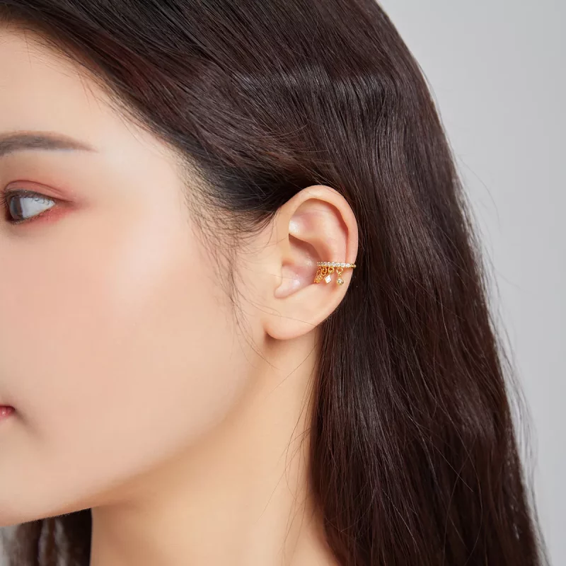 (imagen para) Estilo Pandora Plateado en Oro de 18 quilates Abrazadera para Oreja de Mi Chica - Ver 6