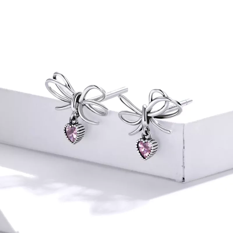 (imagen para) Estilo Pandora Regalo de Plata con Pendientes de Botón y Lazo - SCE962 - Ver 3