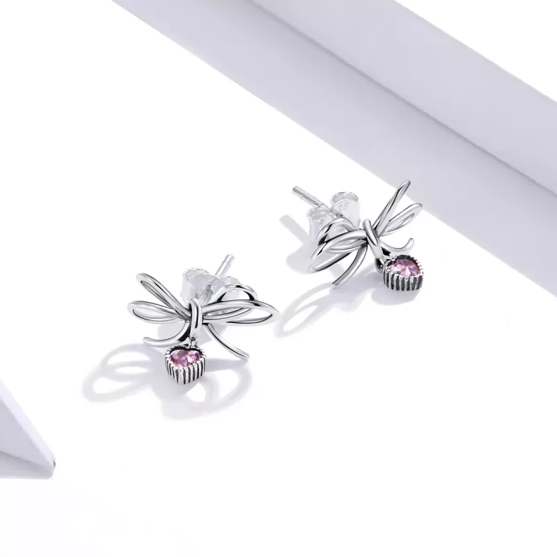 (imagen para) Estilo Pandora Regalo de Plata con Pendientes de Botón y Lazo - SCE962 - Ver 4