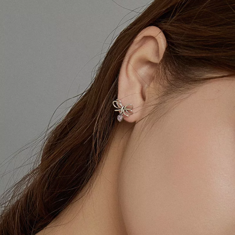 (imagen para) Estilo Pandora Regalo de Plata con Pendientes de Botón y Lazo - SCE962 - Ver 5