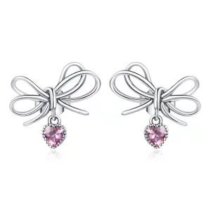 (imagen para) Estilo Pandora Regalo de Plata con Pendientes de Botón y Lazo - SCE962