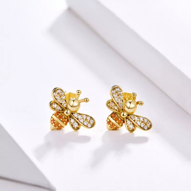 (imagen para) EstiPandora Pendientes de Abeja Reiki Chapados en Oro - SCE344-B - Ver 2