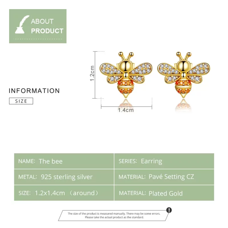 (imagen para) EstiPandora Pendientes de Abeja Reiki Chapados en Oro - SCE344-B - Ver 7