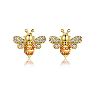 (imagen para) EstiPandora Pendientes de Abeja Reiki Chapados en Oro - SCE344-B