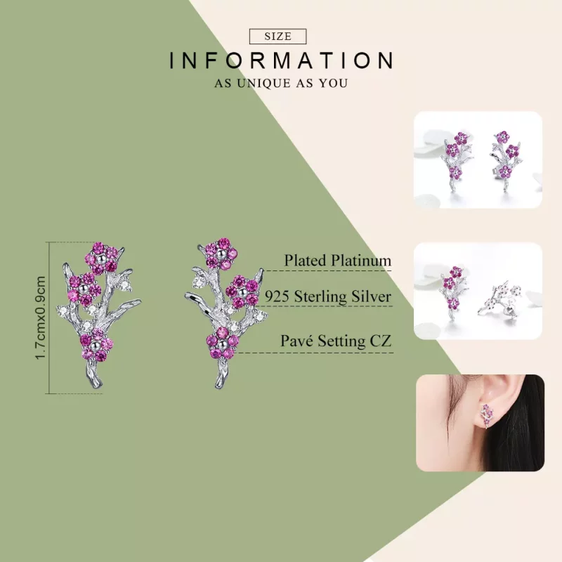 (imagen para) Estos aretes de botón de estilo Pandora en plata con diseño de flores de durazno - Ver 7