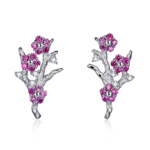 (imagen para) Estos aretes de botón de estilo Pandora en plata con diseño de flores de durazno - BSE040