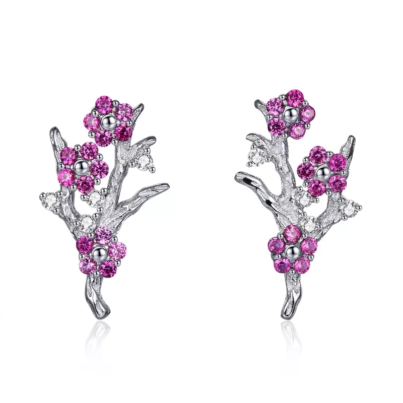 (imagen para) Estos aretes de botón de estilo Pandora en plata con diseño de flores de durazno - BSE040