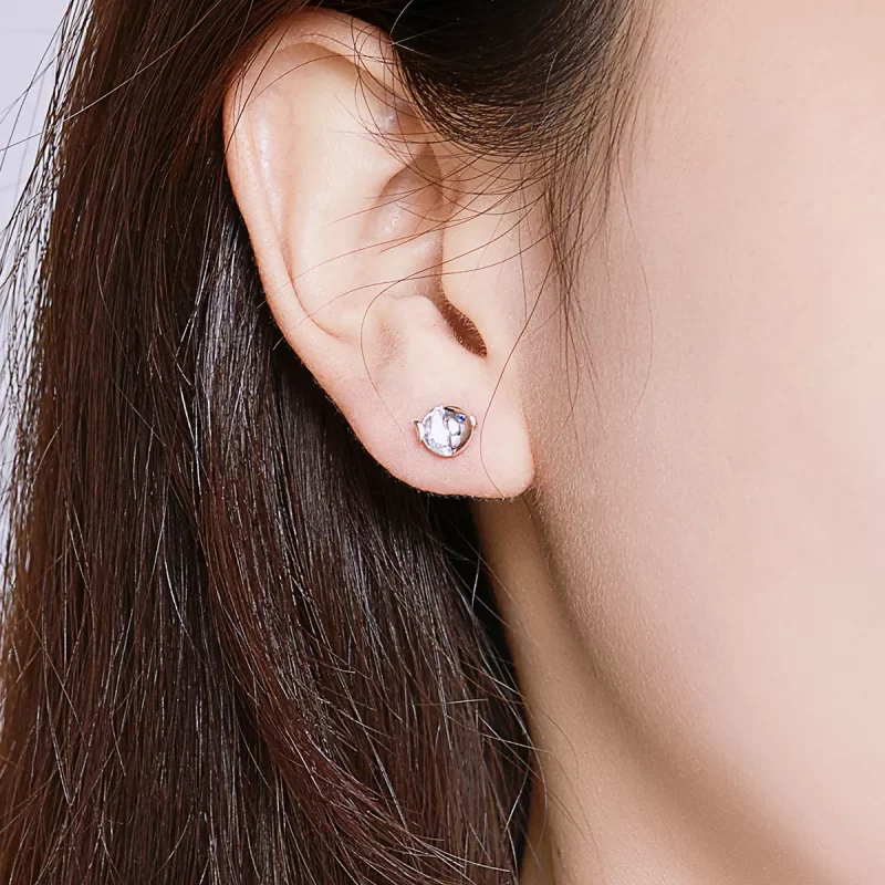 (imagen para) Estos aretes de botón de plata estilo Pandora presentan dos peces besándose - BS - Ver 7