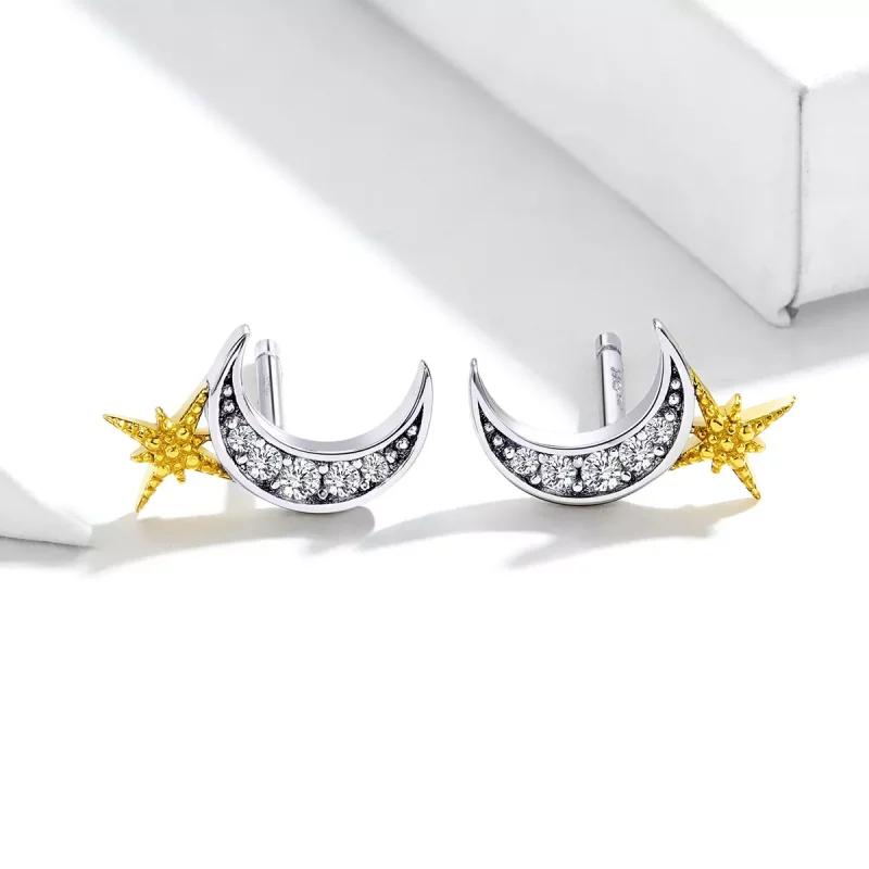 (imagen para) Estos aretes de botón estilo Pandora de dos tonos Lunar Light - SCE729 - Ver 3