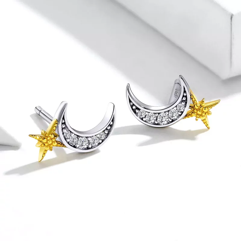 (imagen para) Estos aretes de botón estilo Pandora de dos tonos Lunar Light - SCE729 - Ver 4
