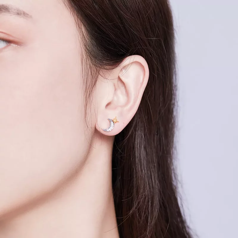 (imagen para) Estos aretes de botón estilo Pandora de dos tonos Lunar Light - SCE729 - Ver 7