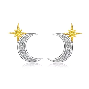 (imagen para) Estos aretes de botón estilo Pandora de dos tonos Lunar Light - SCE729