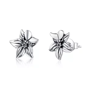 (imagen para) Estos aretes de botón estilo Pandora de plata con mariposas y flores de amor - SCE887