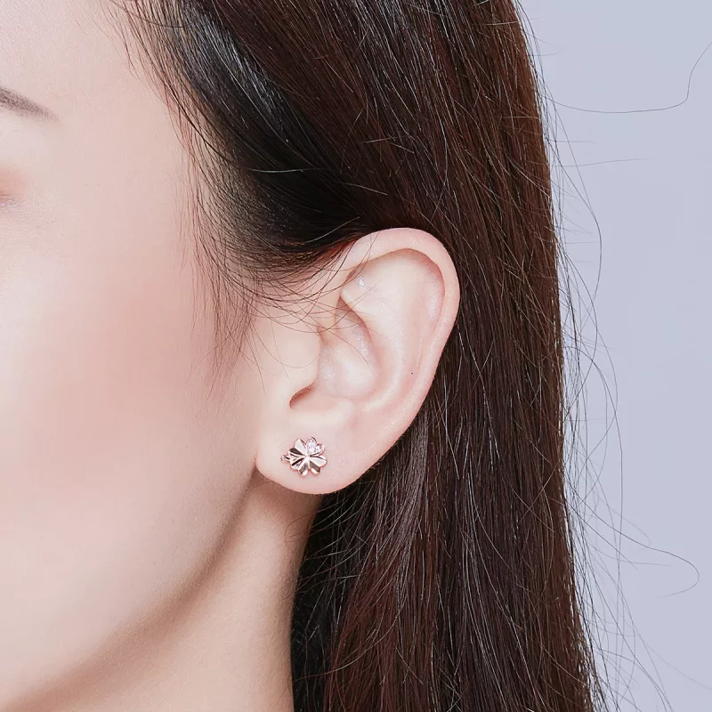(imagen para) Estos aretes de botón estilo Pandora en color oro rosa con trébol - BSE233 - Ver 7