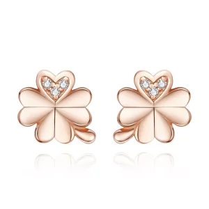 (imagen para) Estos aretes de botón estilo Pandora en color oro rosa con trébol - BSE233