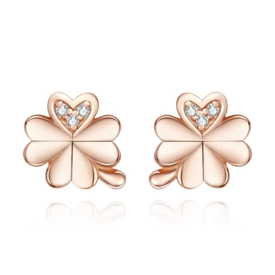 (imagen para) Estos aretes de botón estilo Pandora en color oro rosa con trébol - BSE233