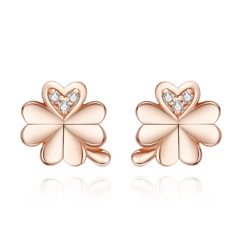 (imagen para) Estos aretes de botón estilo Pandora en color oro rosa con trébol - BSE233