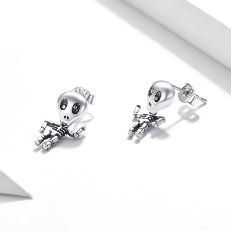 (imagen para) Estos aretes de calavera estilo Pandora en plata son geniales - SCE1110 - Ver 3