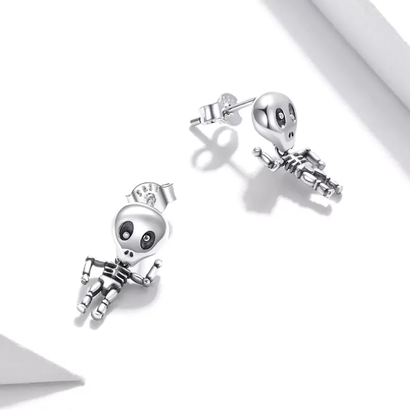 (imagen para) Estos aretes de calavera estilo Pandora en plata son geniales - SCE1110 - Ver 4