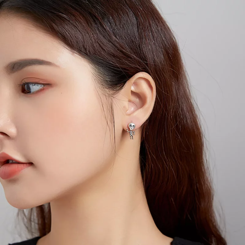 (imagen para) Estos aretes de calavera estilo Pandora en plata son geniales - SCE1110 - Ver 5