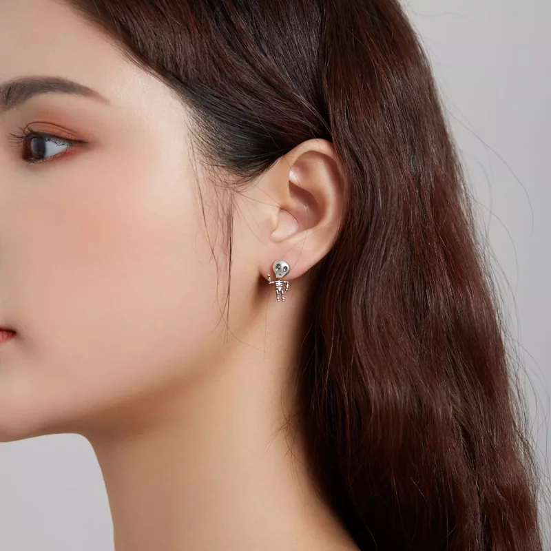 (imagen para) Estos aretes de calavera estilo Pandora en plata son geniales - SCE1110 - Ver 6