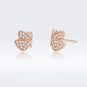 (imagen para) Estos aretes de estilo Pandora en color oro rosa tienen forma de mariposa - SCE776