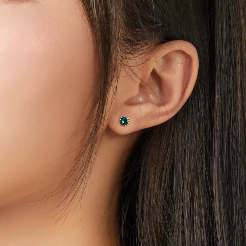 (imagen para) Estos aretes de estilo Pandora en plata con piedra de nacimiento de mayo - SCE86 - Ver 3