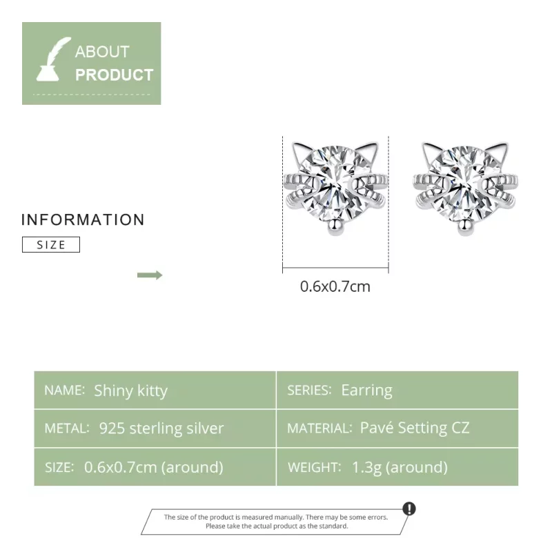 (imagen para) Estos aretes de gatito adorables en estilo Pandora están hechos de plata - BSE20 - Ver 3