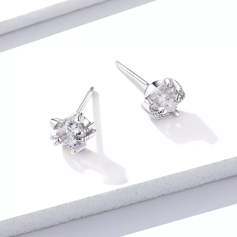 (imagen para) Estos aretes de gatito adorables en estilo Pandora están hechos de plata - BSE20 - Ver 5