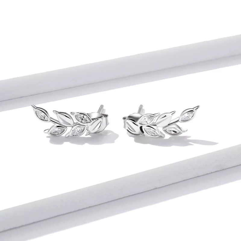 (imagen para) Estos aretes de pendientes de trigo brillante de plata estilo Pandora - BSE415 - Ver 2