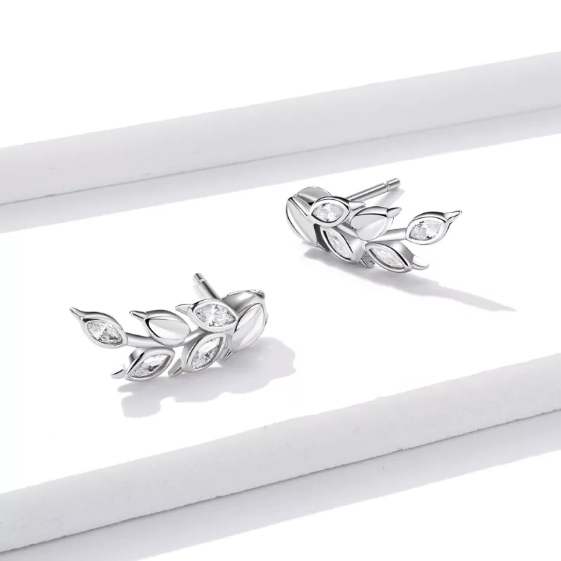 (imagen para) Estos aretes de pendientes de trigo brillante de plata estilo Pandora - BSE415 - Ver 3