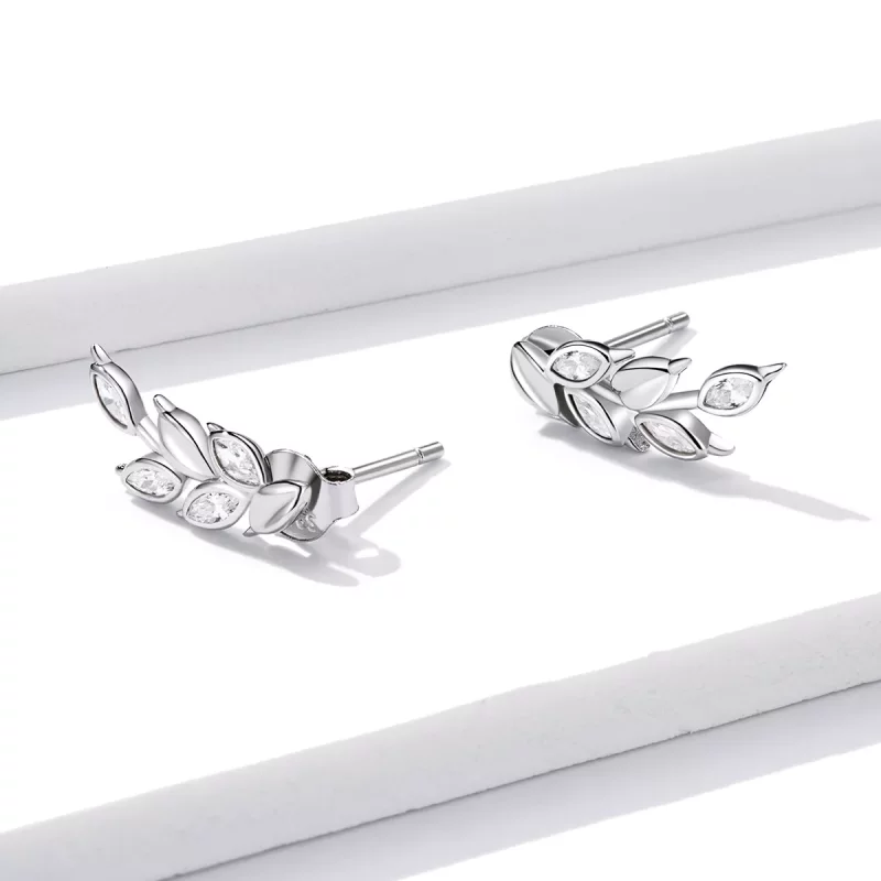 (imagen para) Estos aretes de pendientes de trigo brillante de plata estilo Pandora - BSE415 - Ver 4