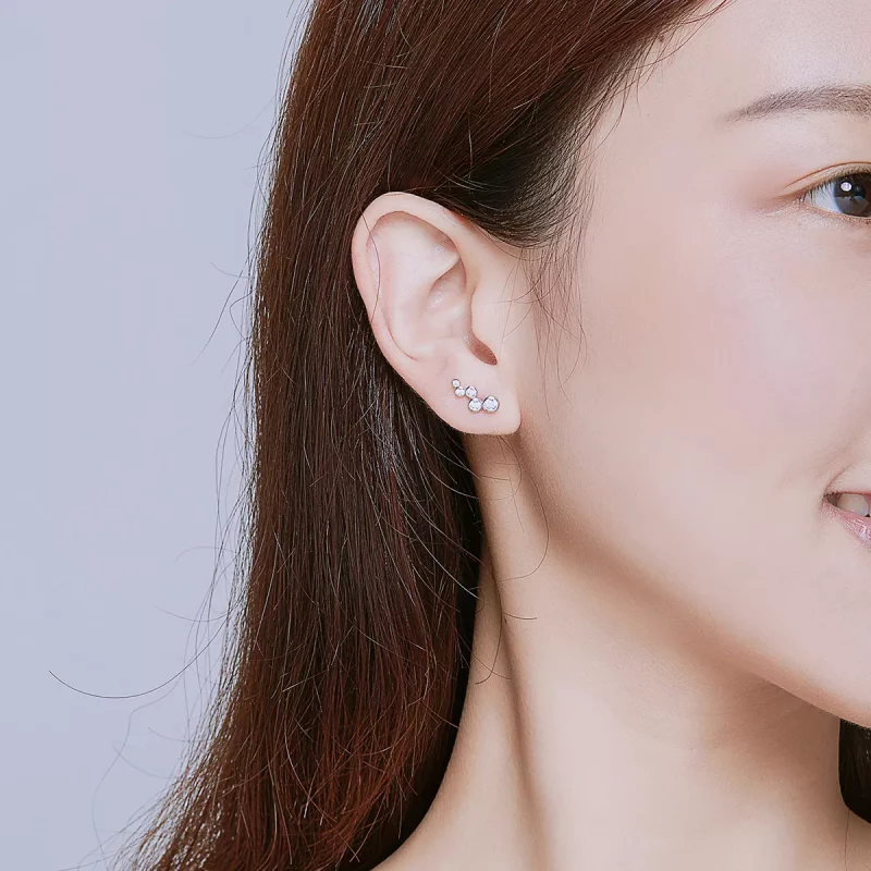 (imagen para) Estos aretes de perno de estilo Pandora en plata son elegantes y brillantes - BS - Ver 6