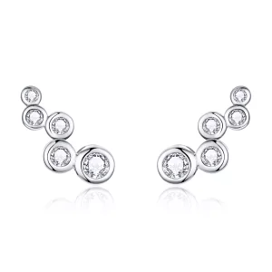 Estos aretes de perno de estilo Pandora en plata son elegantes y brillantes - BSE235 (imagen para) Estos aretes de perno de estilo Pandora en plata son elegantes y brillantes - BSE235