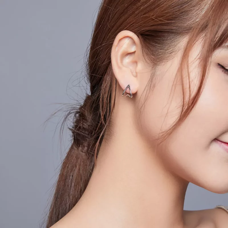 (imagen para) Estos aretes de plata estilo Pandora presentan un diseño simple de geometría - S - Ver 5