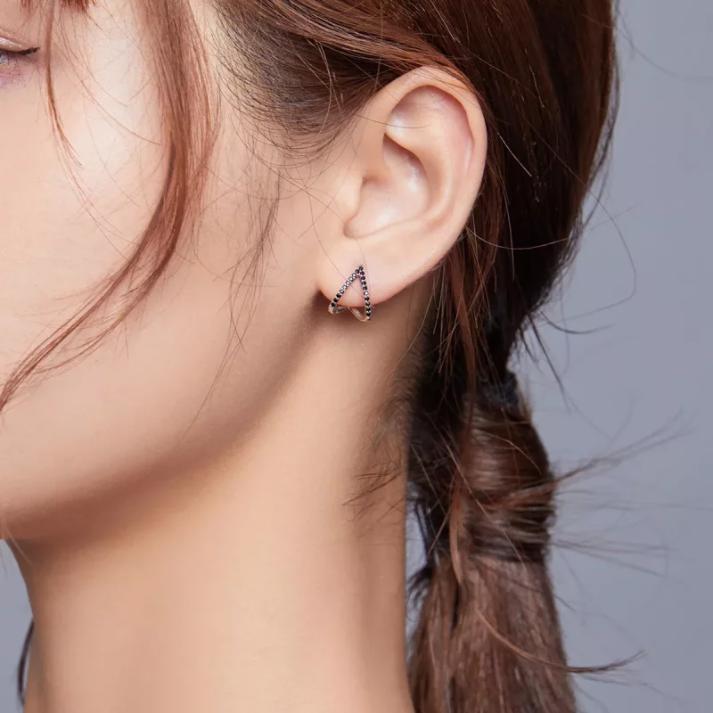 (imagen para) Estos aretes de plata estilo Pandora presentan un diseño simple de geometría - S - Ver 6