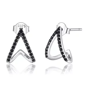 (imagen para) Estos aretes de plata estilo Pandora presentan un diseño simple de geometría - SCE924
