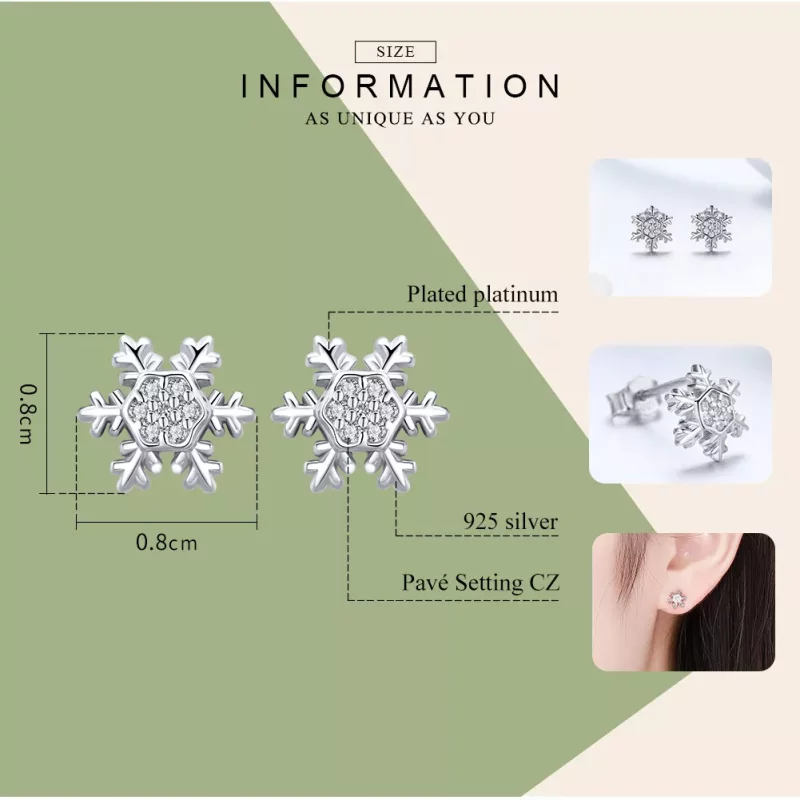 (imagen para) Estos aretes elegantes de estilo Pandora en plata tienen forma de copos de nieve - Ver 8