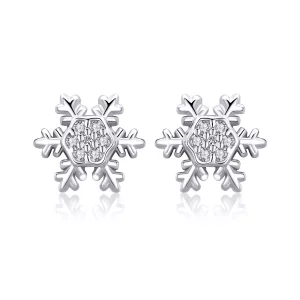 (imagen para) Estos aretes elegantes de estilo Pandora en plata tienen forma de copos de nieve - BSE009