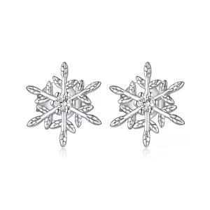 (imagen para) Estos pendientes de botón de estilo Pandora, plateados, con románticos copos de nieve - BSE424