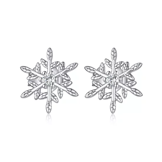(imagen para) Estos pendientes de botón de estilo Pandora, plateados, con románticos copos de nieve - BSE424