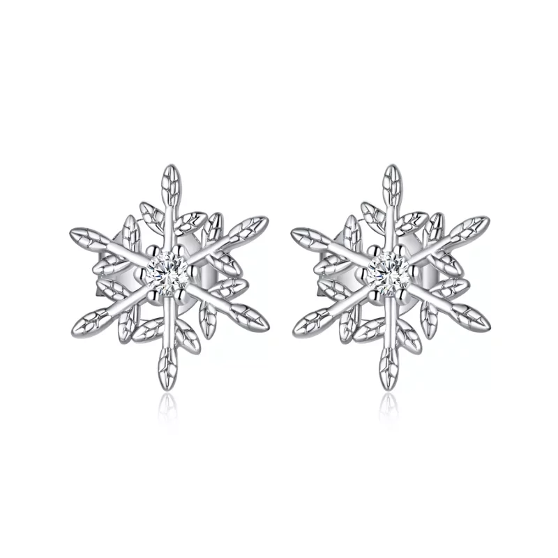 (imagen para) Estos pendientes de botón de estilo Pandora, plateados, con románticos copos de nieve - BSE424